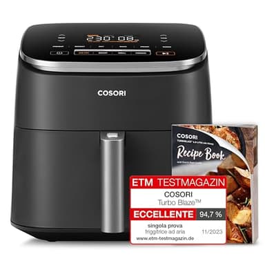 COSORI Friggitrice ad Aria Turbo Blaze 6L (1,36Kg), Air Fryer con DC Motore Tecnologia, 9 Funzioni & 5 Velocità della Ventola Automatica, 110 Ricette & 96 Tabelle di Cottura degli Ingredienti, 1725W