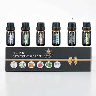 Crazy King Oli Essenziali Per Diffusori 6x10 ML Essenze Naturali Diffusore Aromaterapia Olii Essenziali Puri, Profumatore Per Ambienti Elettrico E Vaporizzatore, Con Lavanda,Arancia,Eucalipto,Tea Tree