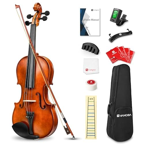 Vangoa Violino 4/4 Concerto con Custodia per Violino, Spalliera, Colofonia e Corde per Violino per Principianti Adulti o Bambini, Naturale