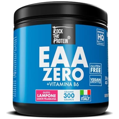 EAA Aminoacidi Essenziali Polvere Gusto Lampone Rock The Protein® Matrice di 9 Amminoacidi Essenziali Con BCAA, Pre Workout Post Workout, Crescita E Recupero Muscolare, Essential Amino Acids