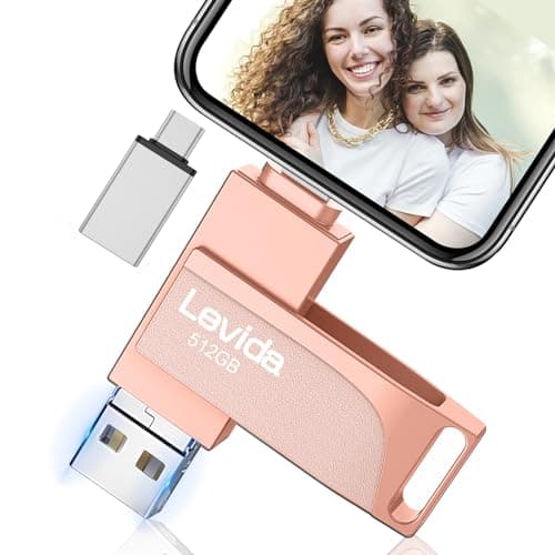 Chiavetta USB 512gb per Phone,Levida Memoria Esterna per scaricare foto,Pen Drive USB C 3.0,Photo Stick,4 in 1 USB Stick per IOS/Smartphone/Pad/Android/PC(Foto/Video/Backup Automatico),Rosa chiaro