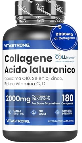 COLLAGENE IDROLIZZATO 2000MG Vitastrong - COLLinstant Collagene e Acido Ialuronico con Biotina, Coenzima Q10, Zinco, Selenio, Vitamina C, Vitamina D - Formula Efficace - Qualità Premium