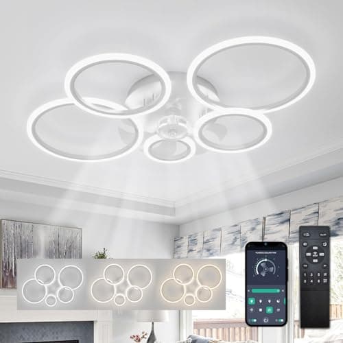 ycwdcz Lampadario Moderno Bianco con Ventilatore da Soffitto Silenzioso Cerchio Ventilatore Soffitto con Luce e Telecomando Motore DC Reversibile Modalità Estate Inverno per Soggiorno Cucina, 100cm