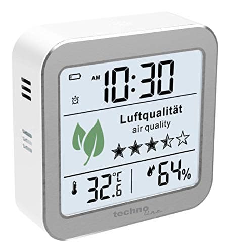 Technoline WL1020 - Monitor della qualità dell'Aria Interna, successore del WL1005, indicatore di Temperatura, umidità dell'Aria, Allarme di scarsa qualità dell'Aria, Colore Argento e Bianco