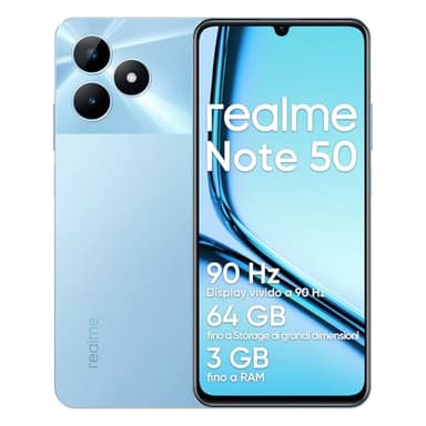 realme Note 50 Smartphone Android, 4G Cellulare Dual SIM, Display LCD da 6.74", 3GB RAM 64GB ROM, Batteria da 5000 mAh, 13MP, Blu, solo per Operatori GSM, NON compatibile con CDMA, senza Adattatore