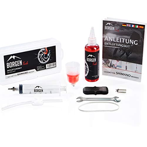 Borgen Kit spurgo freni adatto per Shimano freni a disco idraulici I Kit di manutenzione per freni di bicicletta │ Kit spurgo con istruzioni passo a passo per uno spurgo perfetto del freno