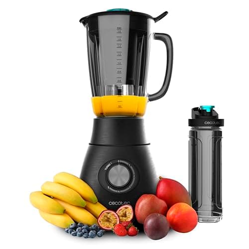 Cecotec Frullatore a Caraffa Power Black Titanium 1800 Go. 1800 W, Lama a 6 foglie con Rivestimento in titanio nero, caraffa in vetro fuso da 1,8 l di capacità, 5 Velocità + Turbo