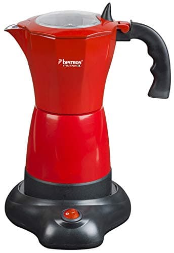 Bestron Moka elettrica con base, Viva Italia, Per 6 tazzine da caffè: 180 ml, 480 Watt, Alluminio, Rosso