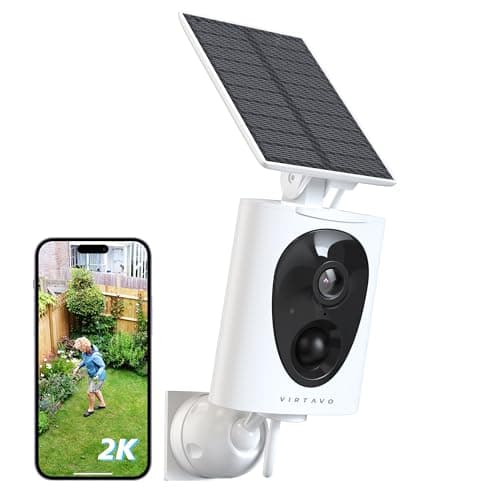 virtavo 2K Telecamera WiFi Esterno Senza Fili a Batteria, Starlight Lente, Videocamera Sorveglianza con Pannello Solare, Visione Notturna a Colori, Rilevamento PIR, Audio Bidirezionale, Impermeabile