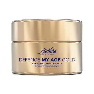 Bionike Defence My Age Gold - Crema Viso Ricca Fortificante Anti Age con Burro di Karitè, Rimpolpa e Nutre le Pelli Mature, Dona Compattezza ed Elasticità alla Pelle, 50 ml