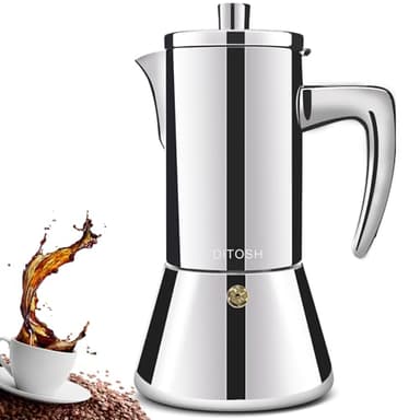 DITOSH 4 Tazze Addensate in Acciaio Inox 304 Moka Pot Stovetop Espresso Maker Percolator Cafeteras Italian Coffee Maker Capable Mocha Coffee Machine Greca Coffee Maker for Home & Camping 200ml 6.6oz
