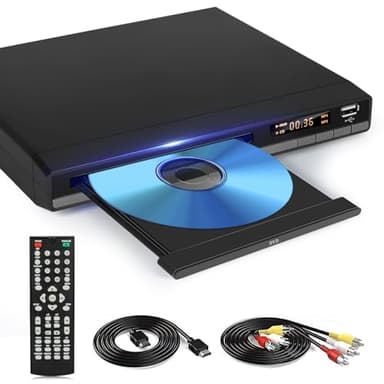 Lettore DVD HD con porta HDMI, region free per Smart TV, Cavo di uscita HDMI/RCA incluso, Memoria di pausa, PAL/NTSC integrato, Lettori CD per la casa (non Blu-ray)