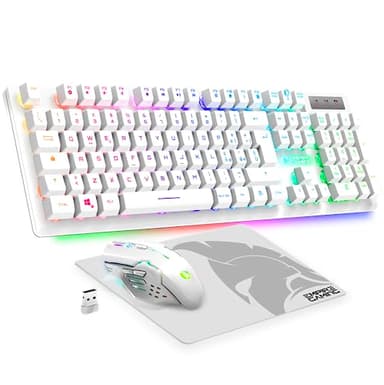 EMPIRE GAMING - Armor RF800 Wireless Ricaricabile Tastiera e Mouse QWERTY(Italiana-Layout)-Tastiera Senza Fili 2.4G RGB-Mouse 4800 DPI Con Tappetino per Mouse-PC PS4 PS5 Xbox One/Series Mac-Blanco