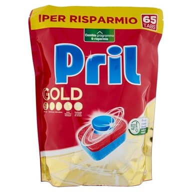 Pril Gold Tabs 10 Azioni, Detersivo per Lavastoviglie, Pulisce a Fondo Anche i Residui Ostinati, Confezione da 65 Tabs