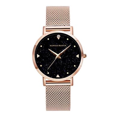 Orologio da donna Zwini, impermeabile 3 atm, al quarzo, da donna, con cinturino in maglia in acciaio inox oro rosa con elegante quadrante blu a motivo cielo stellato (Oro rosa)