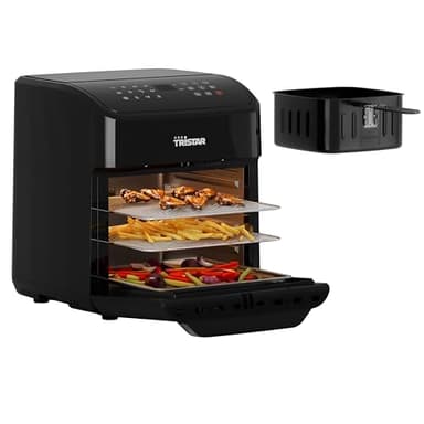 Tristar Mini forno e friggitrice ad aria calda, friggitrice ad aria 2 in 1, senza BPA, 12 L, 12 programmi, finestra di visualizzazione, 1800 W, FR-9065