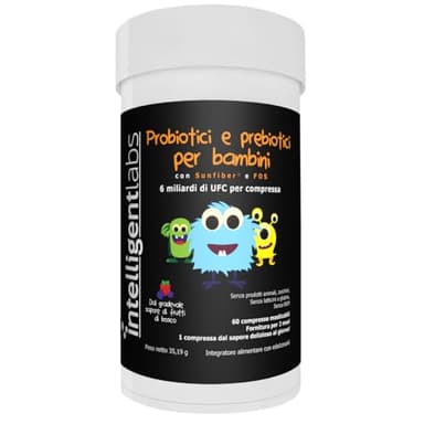Intelligent Labs probiotici e fibre per bambini | Ceppi di probiotici specificamente selezionati per resistere ad acido e bile con Sunfiber e FOS | Minimo 6 miliardi di UFC | 60 compresse masticabili