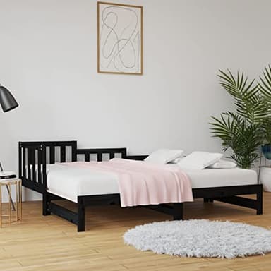 NITCA Divani Letto, Divano Letto Economico, Divano Letto Matrimoniale, Divano Letto Due Posti, Dormeuse Estraibile Nera 2X(80x200) cm Legno Massello di Pino