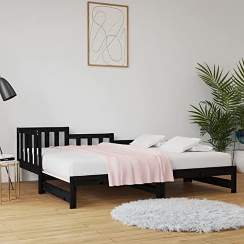 NITCA Divani Letto, Divano Letto Economico, Divano Letto Matrimoniale, Divano Letto Due Posti, Dormeuse Estraibile Nera 2X(80x200) cm Legno Massello di Pino