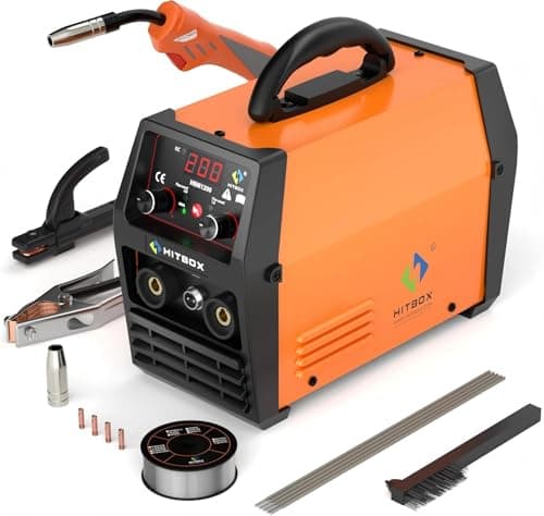 HITBOX 140A Saldatrice a Filo Continuo 3 in 1 Saldatrice MIG No Gas Digitale Portatile DC 230V con Universale MMA MAG LIFT TIG, Include torcia e filo animato da 0,8 mm
