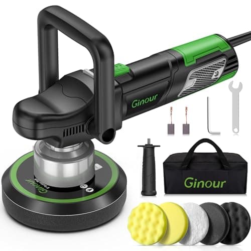 Lucidatrice Auto, Ginour Lucidatrice per Auto 6400 Giri/min, 6 Velocità Regolabili, 4 * 150mm Spugne Lucidanti + Feltri di Lana, D-Maniglia, Sacchetto di Imballaggio, per Lucidare Auto