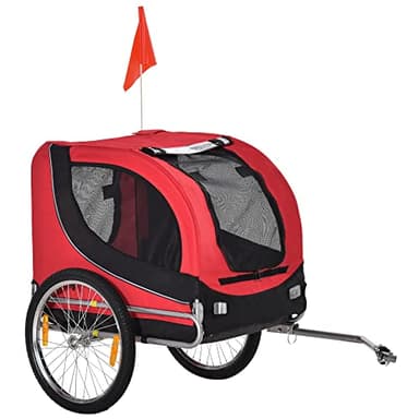 PawHut Carrellino Rimorchio per Cani Animali Domestici da Bicicletta 130 x 73 x 90cm Rosso e nero
