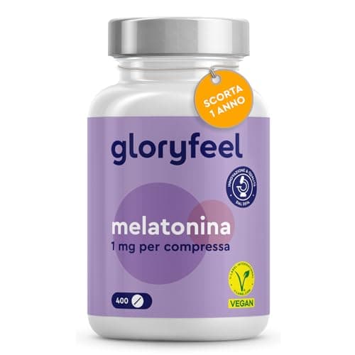 Melatonina per Dormire, Scorta +1 Anno, 400 Compresse, 1 mg per Compressa, per Prendere Sonno e per Fisiologico Rilassamento, Melatonina Forte Pura, Testato in Laboratorio, Vegan