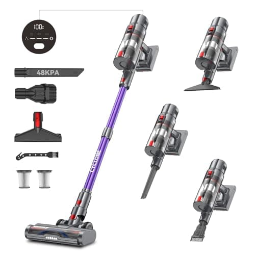 aujun J10 Aspirapolvere senza Fili, 48Kpa/580W/70Mins Scopa Elettrica senza Fili Potente, Smart Display, Ultra Silenzioso, Anti-Avvolgimento per Peli Animali/Pavimento/Tappeti