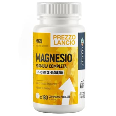 Magnesio Completo, 600 mg Formula Completa con Magnesio Bisglicinato, Magnesio Pidolato, Magnesio Malato, Magnesio Citrato e Magnesio Ossido - 5 Composti di Alta qualità. Magnesio, 180 Compresse