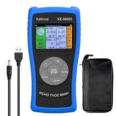 Rilevatore Gas Professionale, Kethvoz Misuratore Qualità dell'Aria Interno Misura HCHO TVOC PM2.5/10, Rilevatore Formaldeide Digitale con Registrazione & Calibrazione dei Dati KE-5800S
