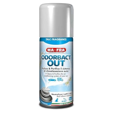 Ma-Fra, Odorbact Out Talc Fragrance, Spray Purificante per Climatizzatori Auto, Neutralizza i Cattivi Odori e Rilascia una Piacevole Fragranza al Talco, Formato 150ml