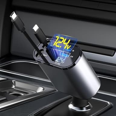 Aimtel Retrattile Caricabatterie Auto,Caricatore Auto USB Cavi di Ricarica Veloce (2.6Ft) e 2 porte USB Adattatore Caricabatterie da Auto compatibile con iPhone/Galaxy/Google/Huawei/Tablet