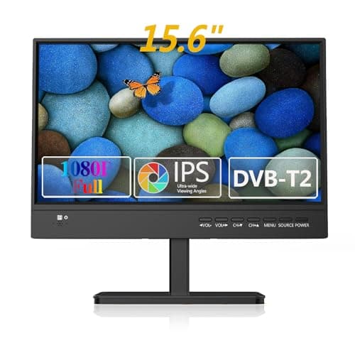 KCR 15,6 pollici IPS 1080P TV via cavo Freeview, sintonizzatore HDTV DVB-T2, ingresso AV, monitor PC HDMI/VGA, slot USB, telecomando, alimentazione per auto (12 Volt) o rete elettrica