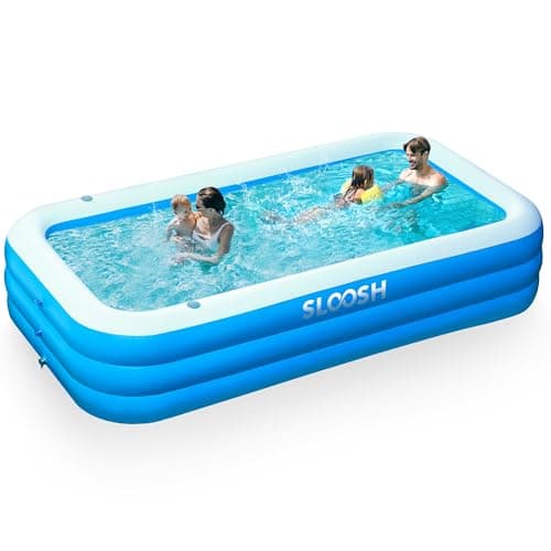 Sloosh Piscina Gonfiabile con Sedili, 304,8 x 182,8 x 55,8 cm, Piscina Fuori Terra di Grandi Dimensioni, Spessa e Resistente, Perfetta per Feste Estive in Giardino, Cortile o Prato, Blu