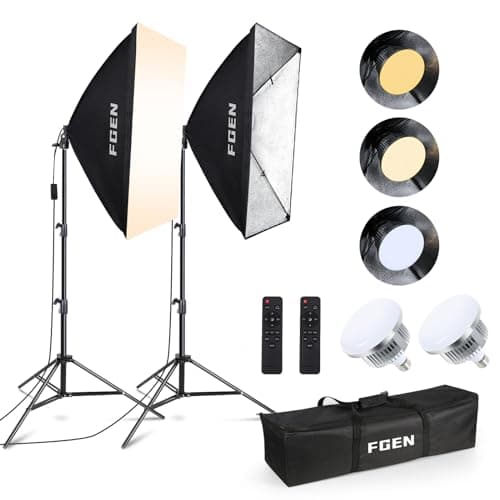 Softbox - Set di luci a LED per studio fotografico, FGen, 2 x 50 x 70 cm, 85 W, 2700 – 6400 K, 2 m, con treppiede per YouTube, Tiktok, registrazioni video, studio ritratti, fotografia