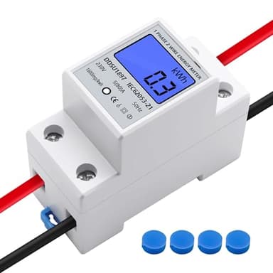 Contatore Energia Elettrica, Misuratore Consumo Elettrico, misura consumo monofase Contatore di Corrente con Guida DIN Schermo LCD,230V 5 (80) A 50Hz 1 Fase