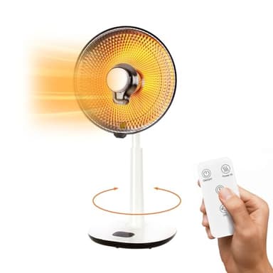 Avilia Stufa Elettrica a Parabola con Telecomando, Timer 7,5h e Oscillazione 120° – Termoventilatore Elettrico 450/900W con Display LED – Ventilatore Aria Calda Basso Consumo 35cm
