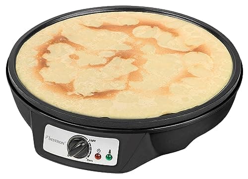 Bestron crepiera elettrica, Macchina per crêpes dal design retrò, per crêpes con Ø 30 cm, incl. spargitore di pastella e giratorta, con rivestimento antiaderente, 1000 watt, colore: Nero