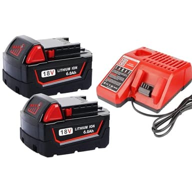 2 batterie di ricambio da 18 V 6000 mAh per Milwaukee + caricabatterie 4 A, compatibili con Milwaukee M18 M18B 48-11-1840 48-11-1828 48-11-1820 48-11-1815 48-11-1850