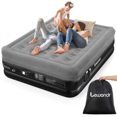Lewondr Materasso Gonfiabile Matrimoniale con Pompa Integrata, 203x152x46CM Materasso Gonfiabile Durevole Regolabile, Materasso ad Aria Veloce da 3 Minuti per Campeggio Casa Viaggio(300kg MAX), Grigio