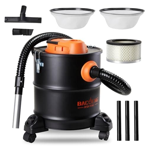 BACOENG Aspiracenere Stufa Pellet 20L, Bidone Aspirapolvere 1200W, Aspira Cenere per Stufa pellet Con Base Rotante, Per Camino Legna, Forno