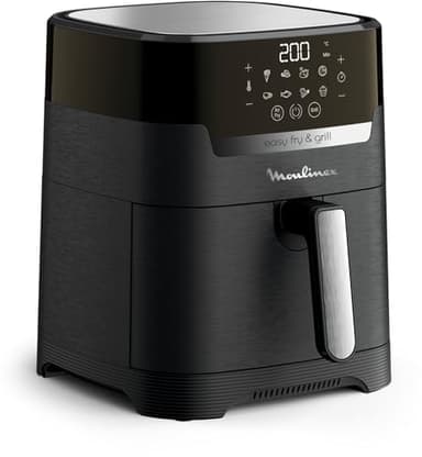 Moulinex Easy Fry & Grill, Friggitrice ad Aria 2 in 1, 4,2 Litri/1Kg, Acciaio inox, Friggitrice senza Olio con Griglia, Display Digitale Touch, 8 Programmi, 6 Persone, Nero, EZ5058​
