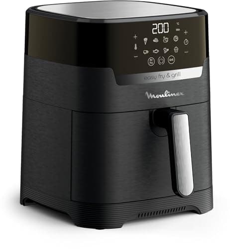 Moulinex Easy Fry & Grill, Friggitrice ad Aria 2 in 1, 4,2 Litri/1Kg, Acciaio inox, Friggitrice senza Olio con Griglia, Display Digitale Touch, 8 Programmi, 6 Persone, Nero, EZ5058​