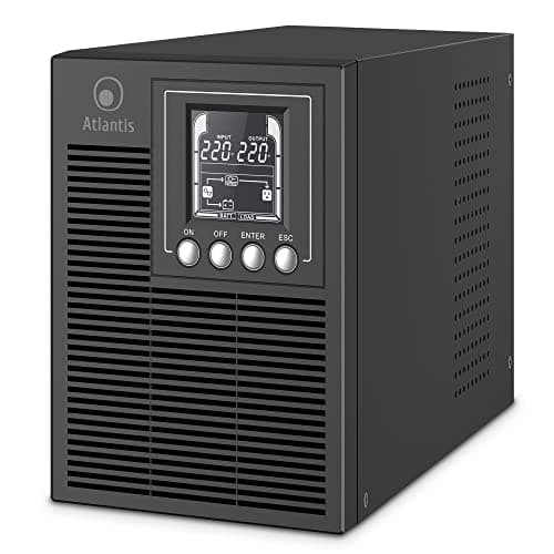 Atlantis A03-OP1002 UPS OnLine Gruppo di Continuità Server Doppia conversione Onda Sinusoidale Pura 1000VA 900W, Tower, display LCD, USB, seriale RS-232, 4 uscite IEC, porta EPO, slot SNMP, 2x12V-9Ah