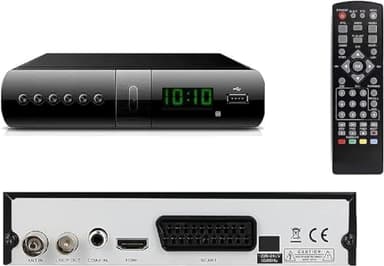 SQUADO Ricevitore digitale terrestre BRAVIA con telecomando, DVR integrato e canali Freeview, 1080p, sintonizzazione automatica, HEVC H265, HDMI, USB, SCART, Nero