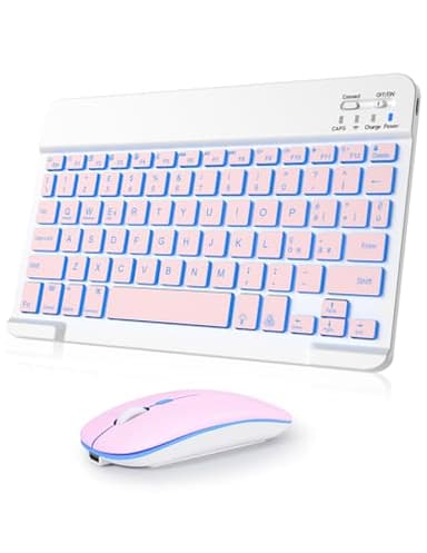 Nsyee Set tastiera e Mouse Wireless, Tastiera Bluetooth Universale Retroilluminata Portatile Ultrasottile Ricaricabile, per iPad/Tablet/PC/iOS/Android/Windows/Samsung/Lenovo, Layout Italiano, Rosa