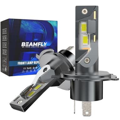 BEAMFLY H4 LED 20000lm 100W, Lampadine Per Fari Auto e Moto, Kit Lampadina 12v per Abbaglianti o Anabbaglianti, Dimensioni 1:1 Alogena, Plug and Play, Luce Bianca 6500k, 2 Lampade LED H4