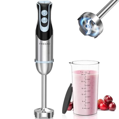 FRESKO Frullatore a immersione, 1000 W, con 12 livelli di velocità, pulsante Turbo, tazza da 700 ml con coperchio, in acciaio inox, per salsa, alimenti per bambini e zuppa