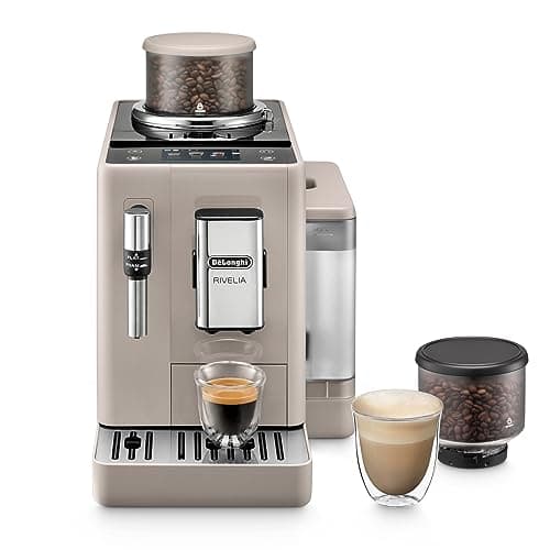 De'Longhi Rivelia Perfetto EXAM440.35.BG, Macchina da Caffè Automatica, Chicchi Macinati al Momento, Portachicchi Intercambiabile, Montalatte Classico, Display Touch a Colori, Beige