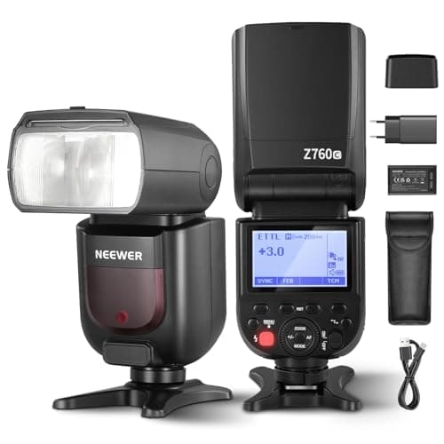Neewer Z760-C TTL Flash Speedlite, Speedlight Compatibile con Canon, GN60 2,4G 1/8000s HSS Conversione TCM Caricatore di piegatura al litio 7,4V/2600mAh,480 Flashs piena potenza, Riciclaggio rapido in